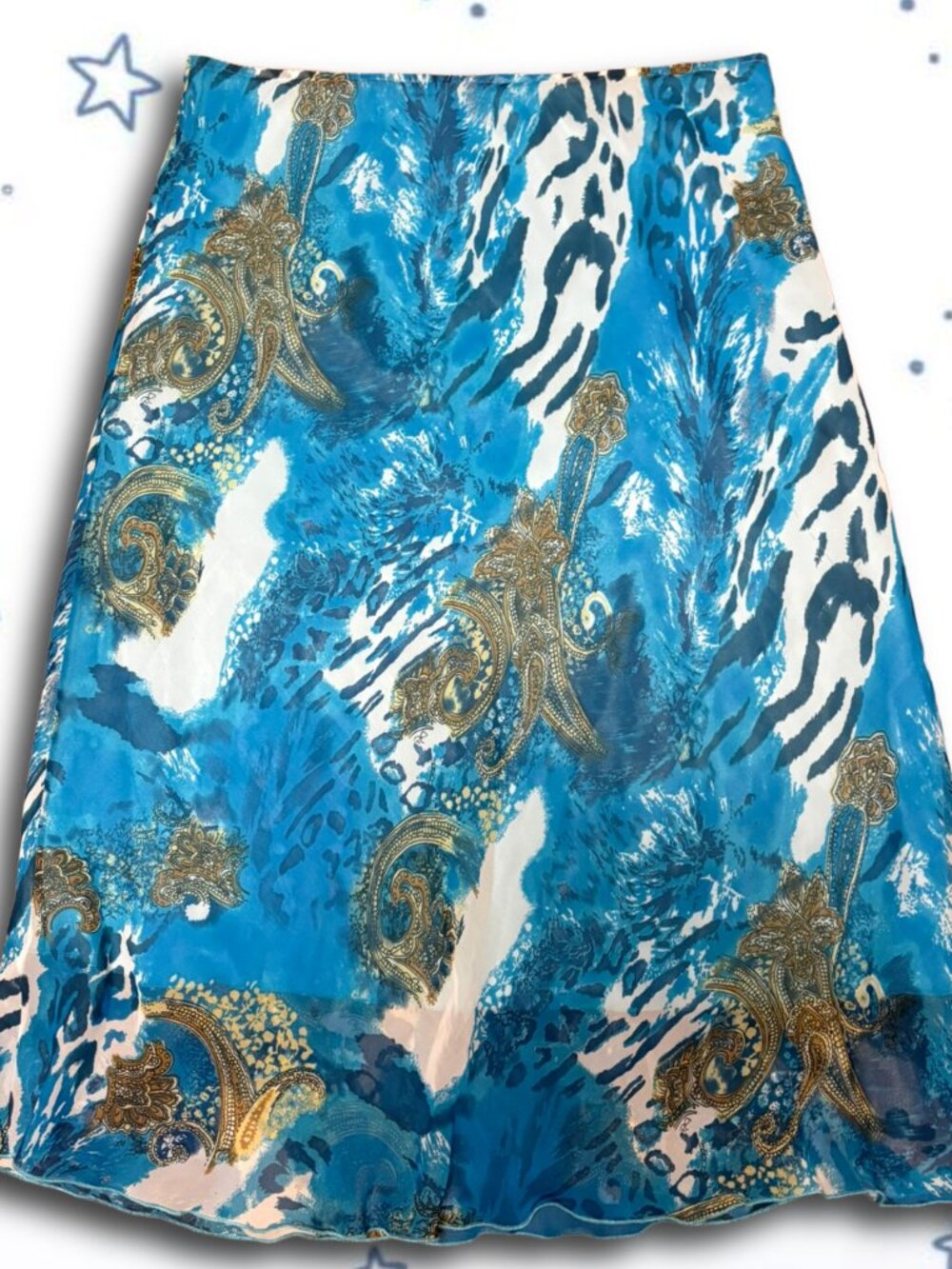 Vintage Y2K Rene Margo Blue Paisley Animal Print Chiffon Midi Skirt